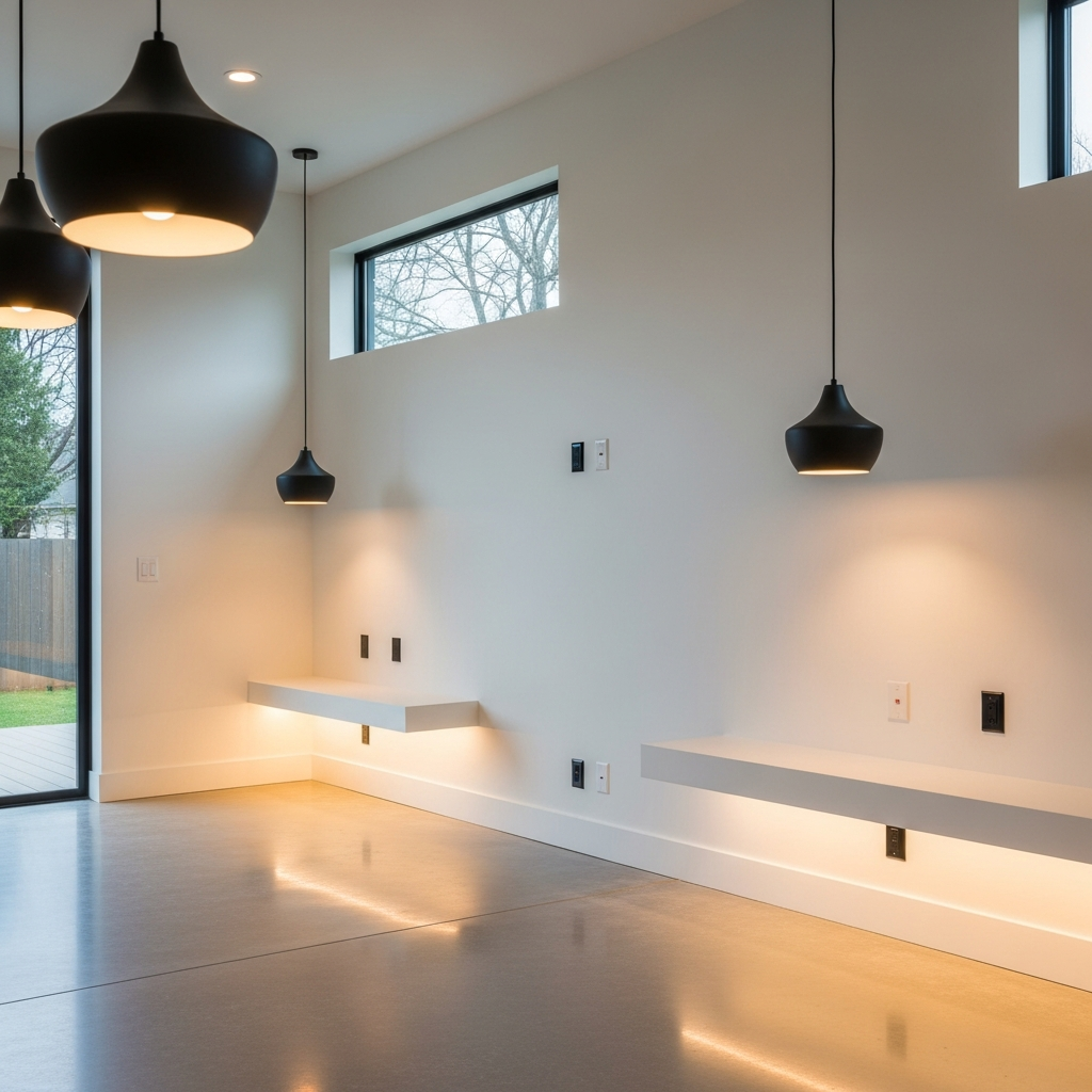 Residential home with modern lighting fixtures and electrical installations
